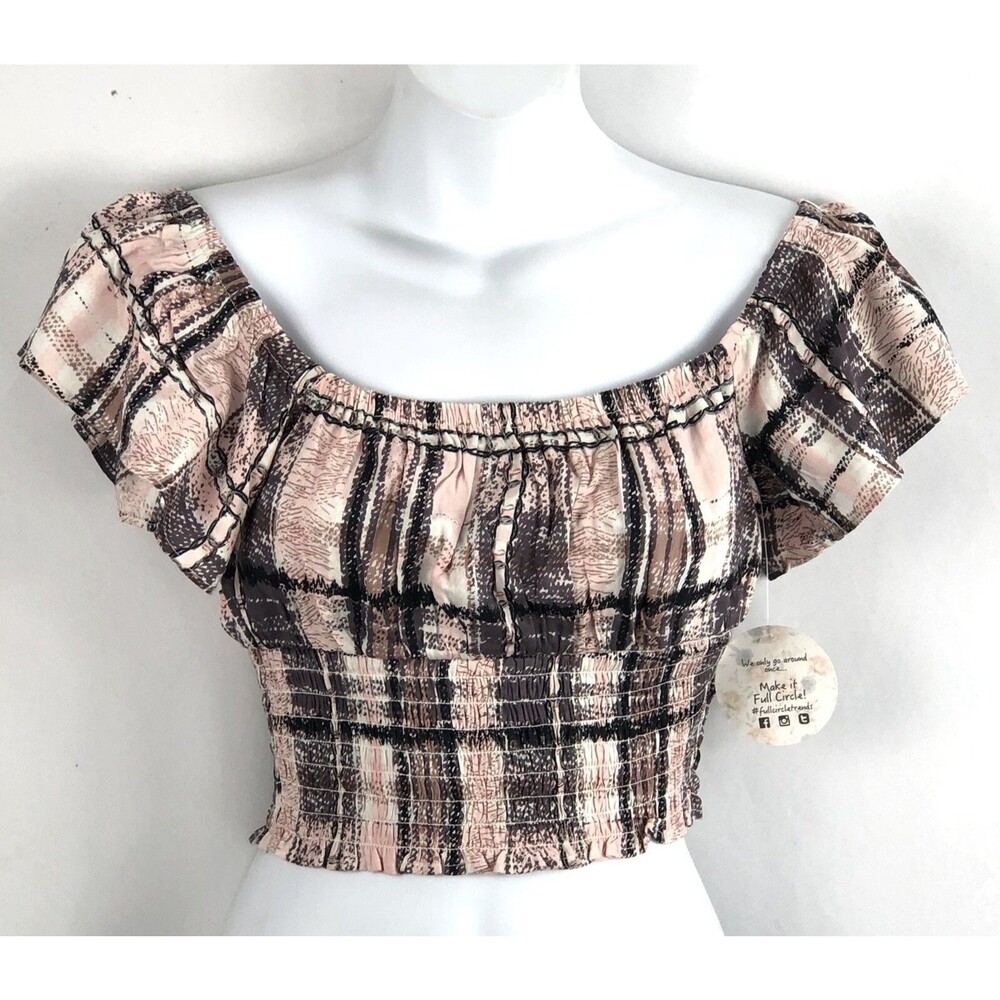 Peasant Cropped top M Jrs geo Off Shoulder smocked ruffles Cottage Milkmaid